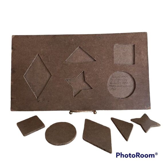 Vintage Other - Handcrafted Vintage Primitive Kids Wooden Geometric Shapes Puzzle From 1964